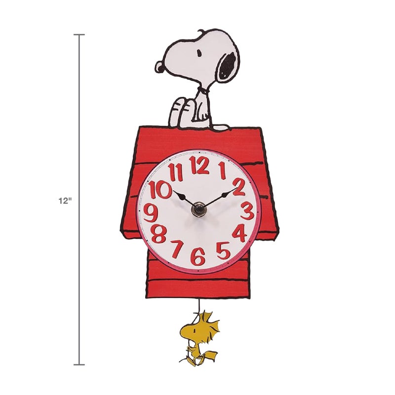 Mark Feldstein & Associates Mark Feldstein, Peanuts Snoopy's Dog House with Woodstock Pendulum Pal Wall Clock, 12 Inch - Image 2