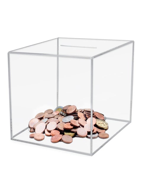 18 × 18 cm Acrylic Piggy Bank - Break to Open Square Money Box for Adults (Transparent)