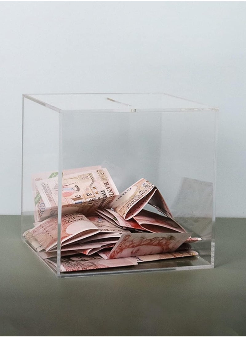 18 × 18 cm Acrylic Piggy Bank - Break to Open Square Money Box for Adults (Transparent)