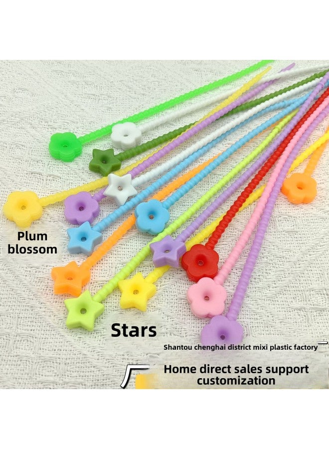 إسكدنيا Flower Star Silicone Cable Tie Data Cable Storage Arrangement Winding Wire Jewelry Pendant Multi-purpose Color Lanyard-Color:210mm Flowers (maca Powder) - Image 2