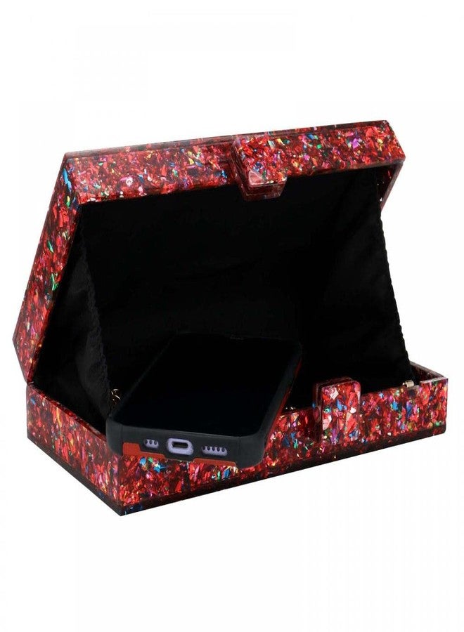 جيتس حقائب يد نسائية من الأكريليك، متعددة الألوان، بنقوش هندسية، حقيبة يد صغيرة أنيقة للمناسبات والسهرات، لون أحمر مختلط، مقاس واحد - Image 3