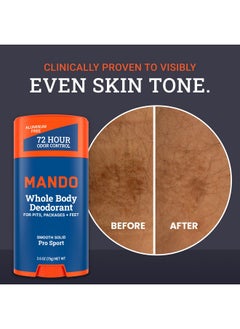 Mando Mando Whole Body Deodorant For Men - Smooth Solid Stick - 72 Hour Odor Control - Aluminum Free, Baking Soda Free, Skin Safe - 2.6 ounce (Pack of 2) - Pro Sport  - Image 3
