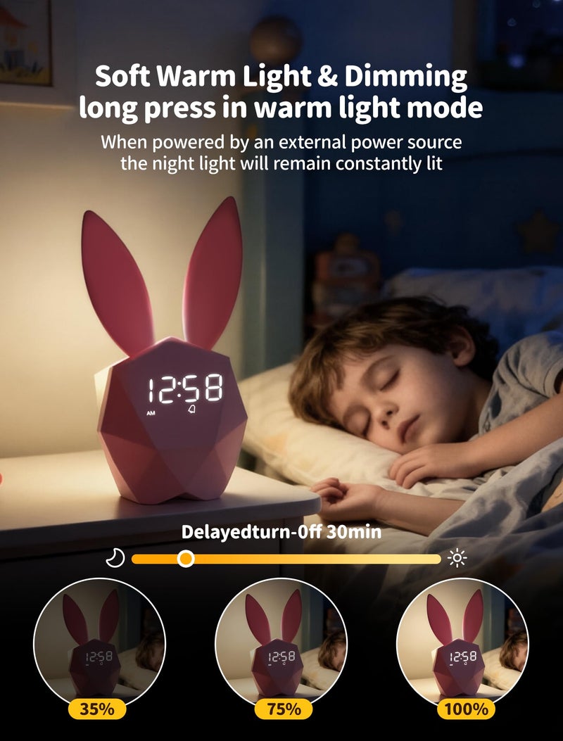 MASHI Bunny Kids Alarm Clock for Girls, Pink Alarm Clock with Night Light & Snooze, Sound Activated Digital Clock, 5 Ringtones & Adjustable Volume,Gift Ideas for Kids Girls Teens Room Decor (Pink) - Image 5