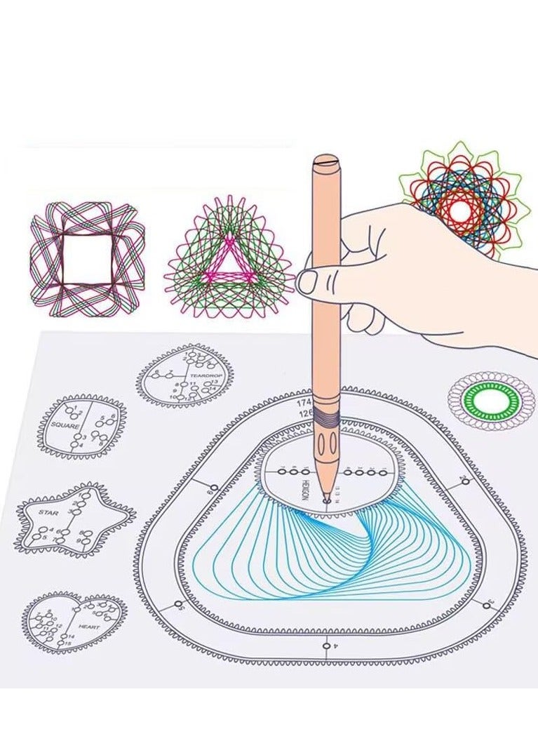 SYOSI Spirograph Ruler Drawing Set Gears Painting Magic Spiral Tool Plastic Template Art Training Kit for DIY Crafts Kids School Home 18PCS - Image 3