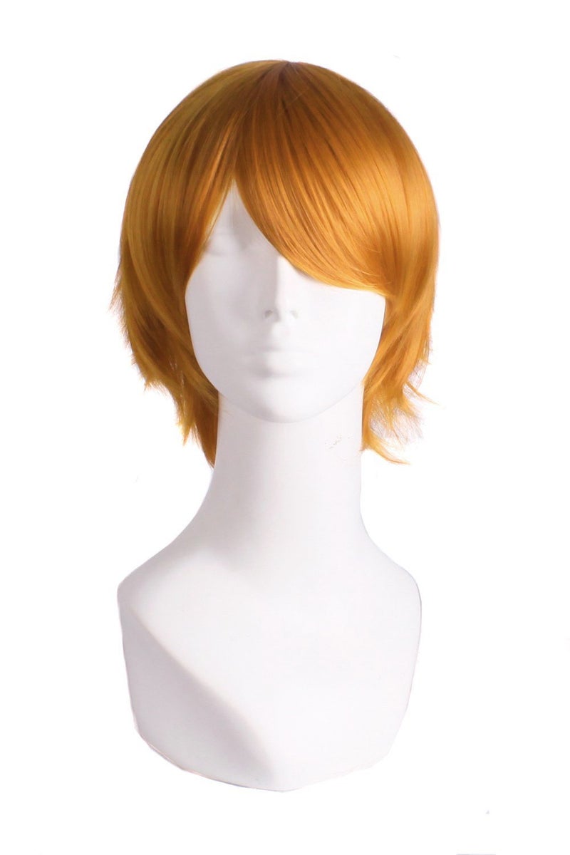 MapofBeauty Mens Short Straight Wig Cosplay Costume Wig Golden Orange