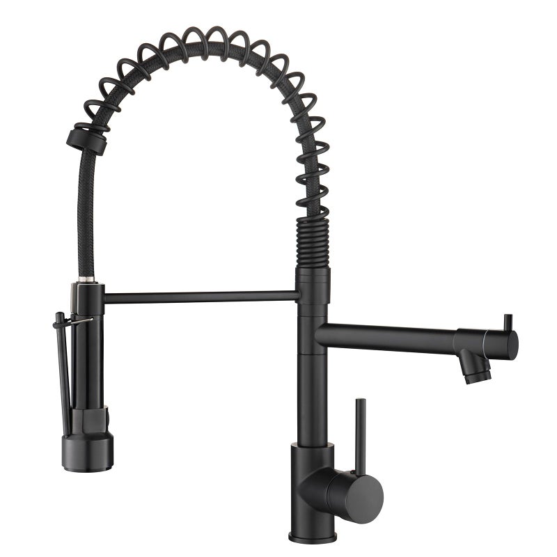 AIMADI Black Kitchen Faucet with 2 Function SprayerCommercial Stainless Steel Single Handle Single Hole Spring Matte Black Kitchen Faucet