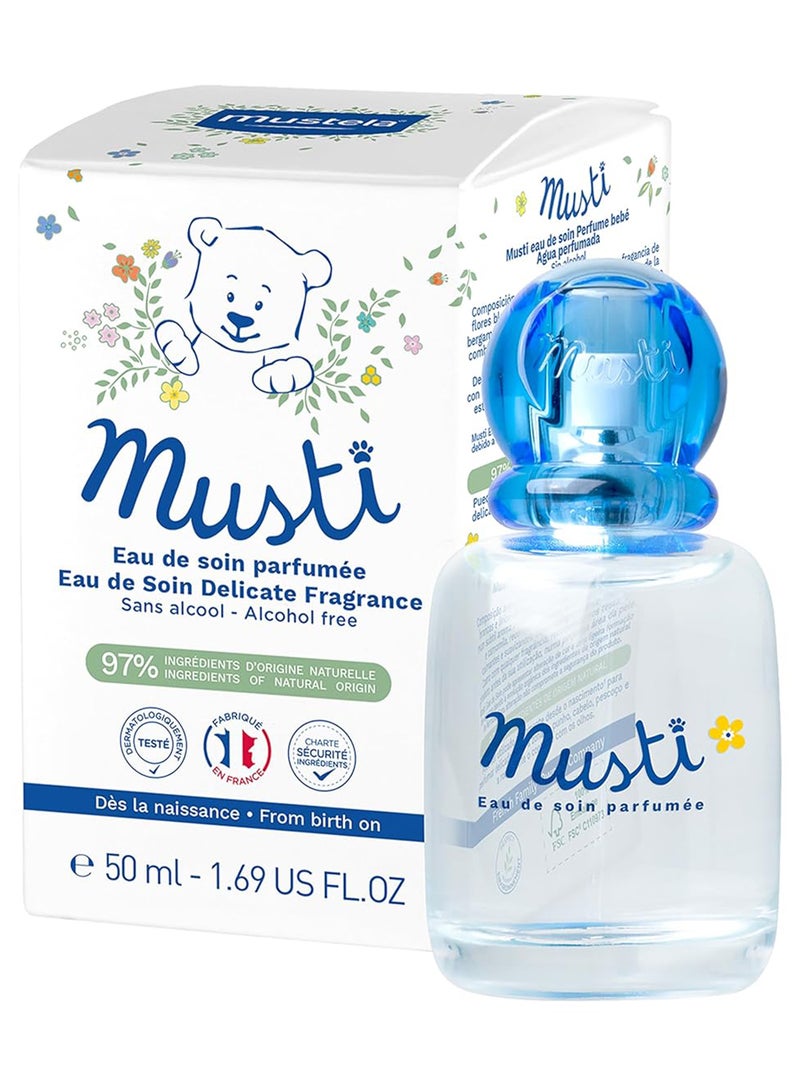 Mustela Musti Eau de Soin Parfumee 50mL - Alcohol-Free Fragrance for Babies, with Chamomile & Honey Notes - Image 1