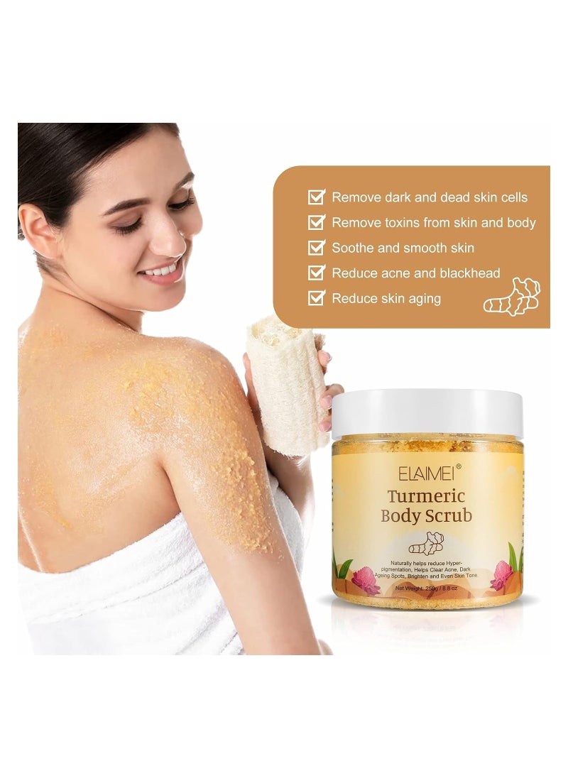Elaimei Turmeric Body Scrub Naturally Helps Reduce Hyper-pigmentation, Clear Acne, Dark Ageing Spots, Brighten And Even Skin Tone 250g  - Image 5
