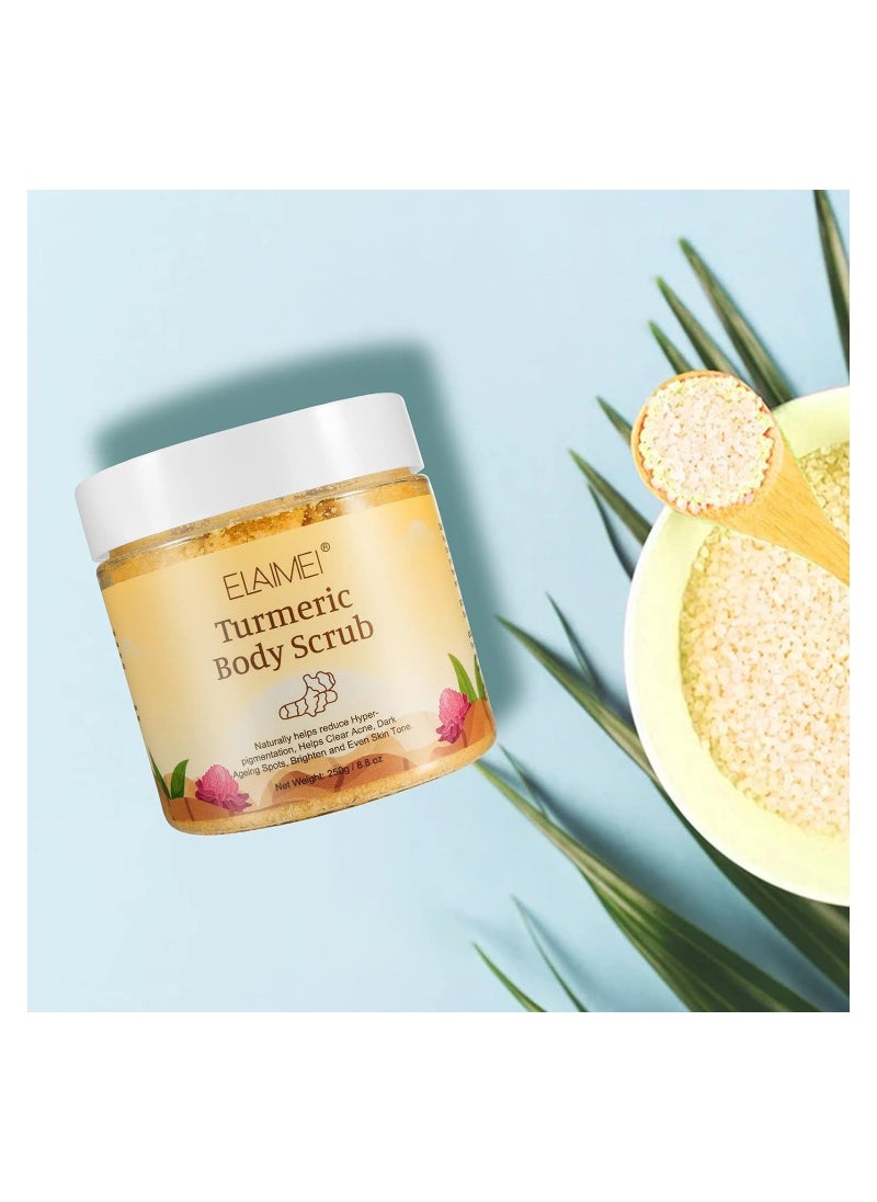 Elaimei Turmeric Body Scrub Naturally Helps Reduce Hyper-pigmentation, Clear Acne, Dark Ageing Spots, Brighten And Even Skin Tone 250g  - Image 4