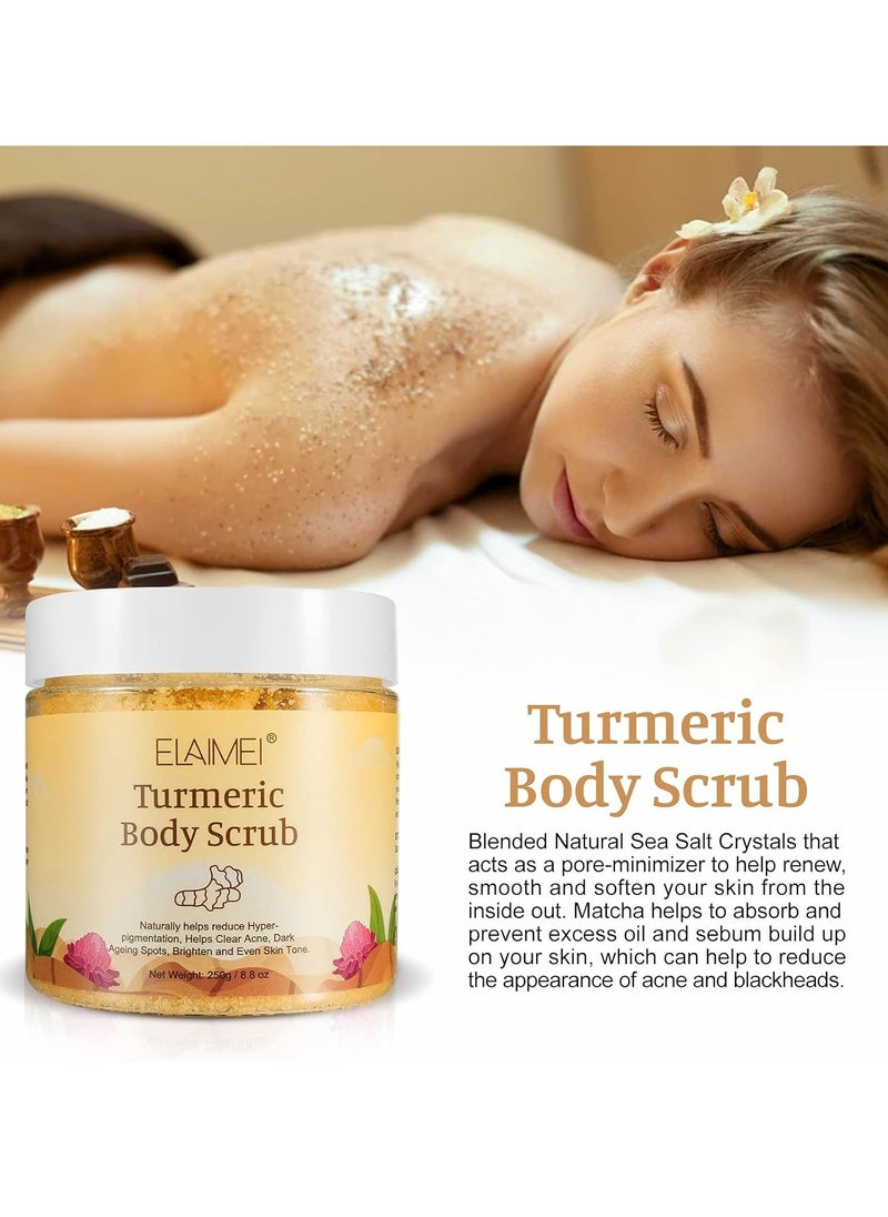 Elaimei Turmeric Body Scrub Naturally Helps Reduce Hyper-pigmentation, Clear Acne, Dark Ageing Spots, Brighten And Even Skin Tone 250g  - Image 3