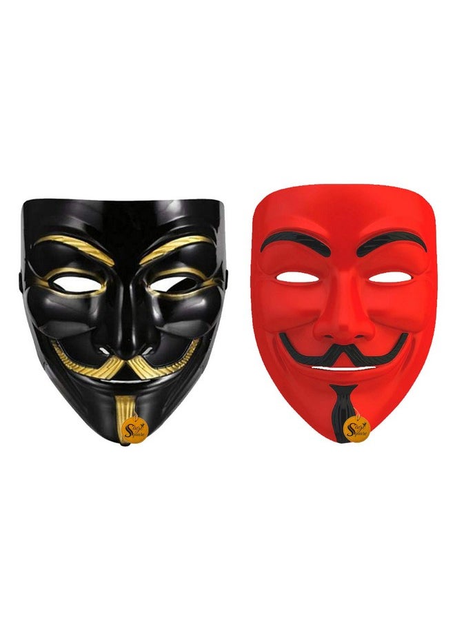 Sage Square Sage Square Vendetta Comic FACE MASK Fawkes Mask Anonymous VIP Edition Face-Mask Perfect Fit Cosplay Protest V for Vendetta DC Comics (Red & Black) (Set)  - Image 1