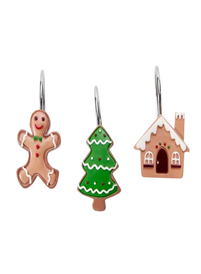 Estmy Cute Gingerbread House Christmas Shower Curtain Hooks Set of 12 Resin Xmas Tree Ginger Cake Man Bathroom Decor Accessories Set Candyland Festive Winter Holiday Christmas Shower Hooks Rustproof - Image 2
