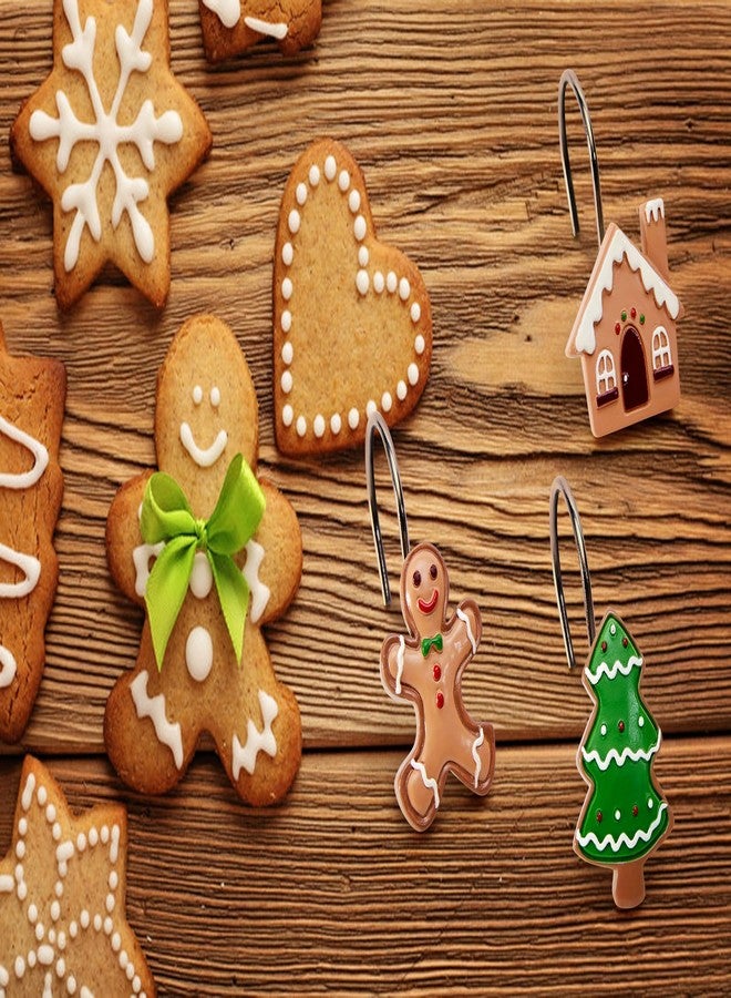 Estmy Cute Gingerbread House Christmas Shower Curtain Hooks Set of 12 Resin Xmas Tree Ginger Cake Man Bathroom Decor Accessories Set Candyland Festive Winter Holiday Christmas Shower Hooks Rustproof - Image 4