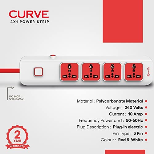 Fybros Electricals Curve 4x1 Heavy-Duty Extension Board Multiple Plug Socket 2 Meter Cord Surge Protectors for Mobile Phones, Laptop, TV etc. - Image 2