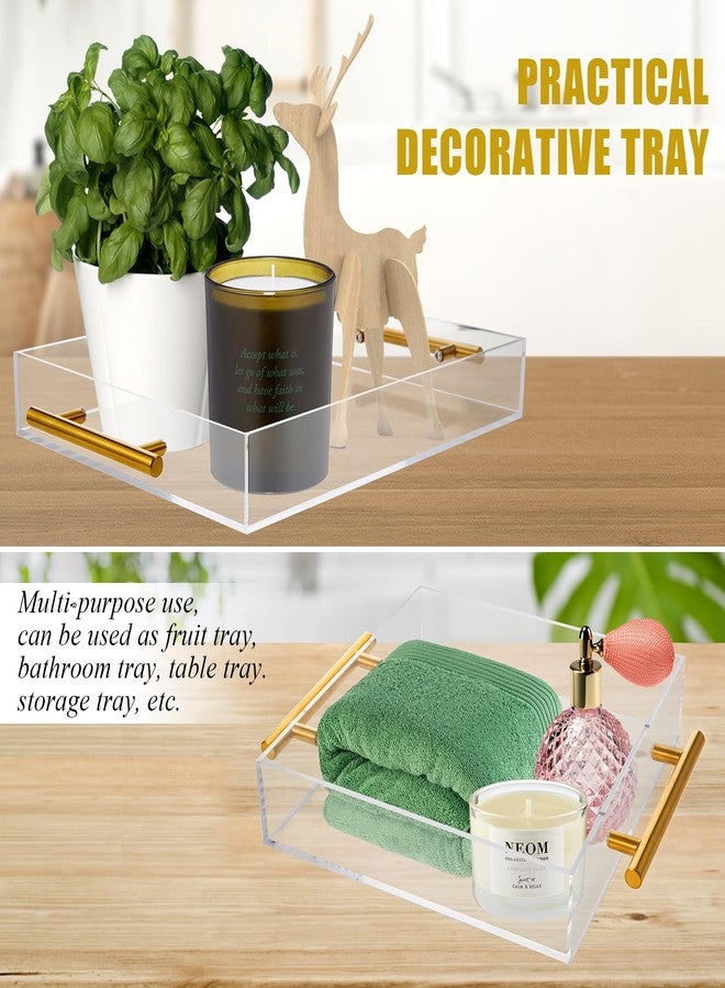 Vevitts 3 Pack Clear Acrylic Serving Tray with Gold Handles, Spill-Proof Acrylic Tray, Decorative Organizer Tray for Coffee Table Countertop Bathroom Vanity Appetizer Breakfast - Image 5