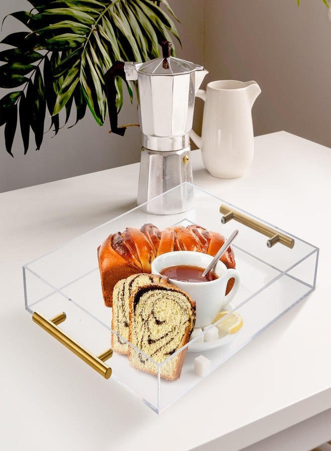 Vevitts 3 Pack Clear Acrylic Serving Tray with Gold Handles, Spill-Proof Acrylic Tray, Decorative Organizer Tray for Coffee Table Countertop Bathroom Vanity Appetizer Breakfast - Image 3
