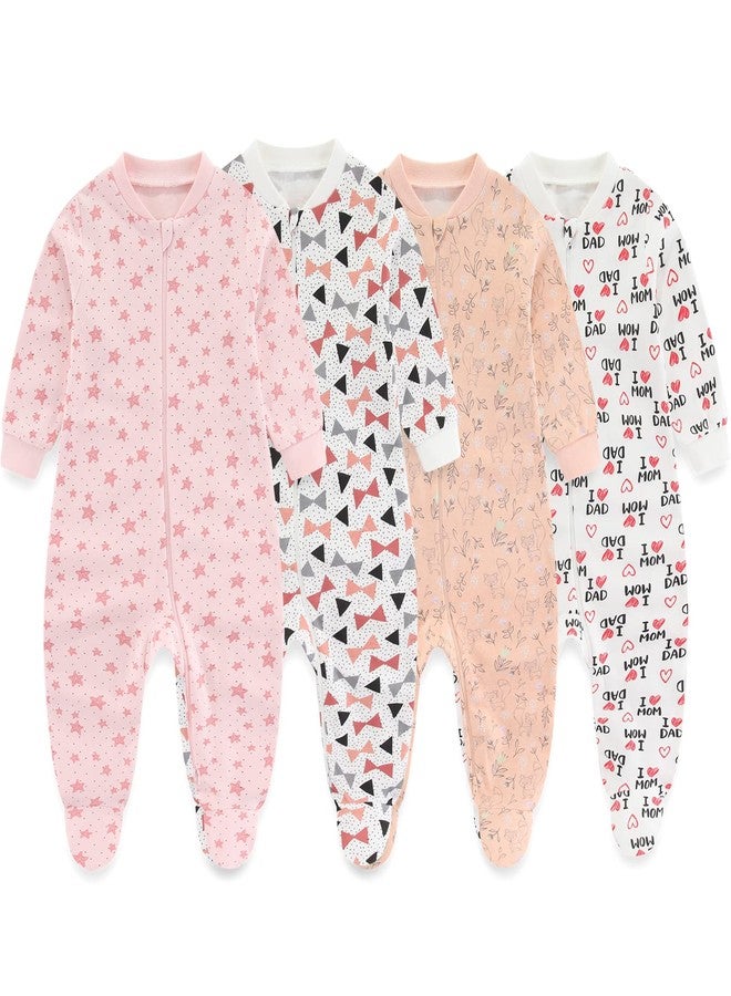 MAMIMAKA Baby Girls One-Piece Footies Romper 2-Way Zip Cotton Bodysuit Long-Sleeve Jumsuit, 6-9 Months - Image 1