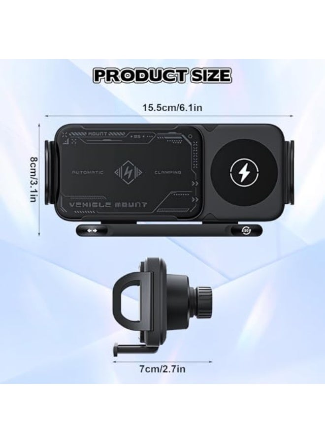 OneNine Wireless Car Charger Phone Holder Mount, 15W Fast Charging, Auto-Clamp, One-Touch Rotation, Vent Mount for Smartphones - Image 2