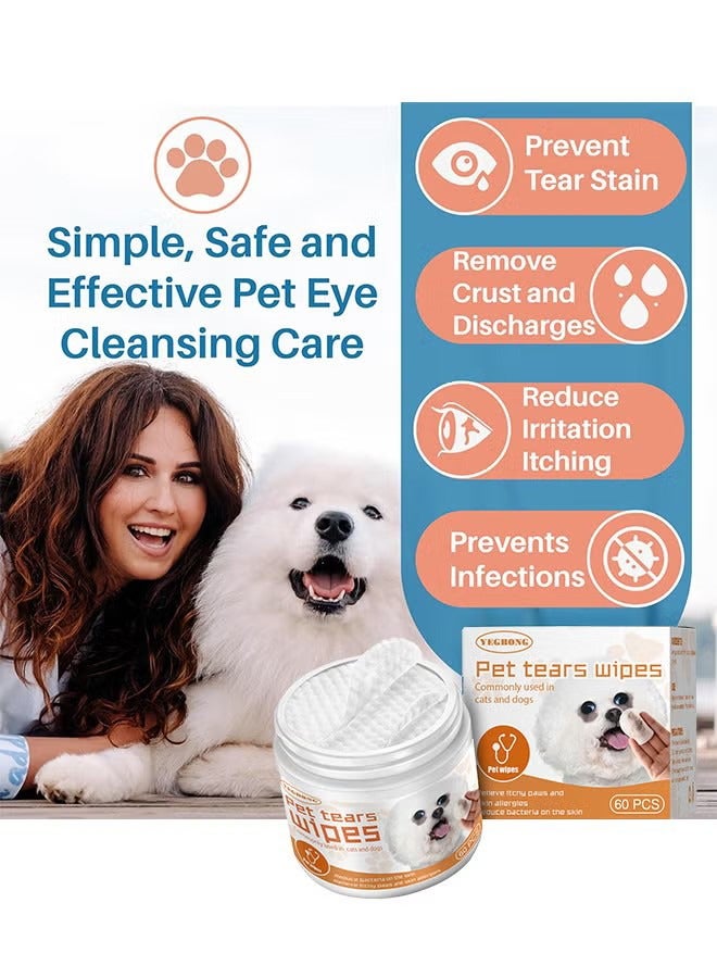 YEGBONG 60 Pcs Pet Eye Cleaner Tear Stain Remover For Dogs Cats Wipes Eye Wash Pads For Gentle Cleaning Eyes Debris Discharge and Mucus Secretions - Image 4