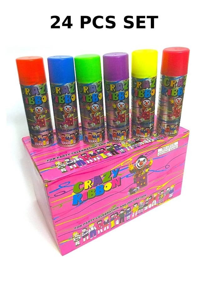 CRAZY RIBBON رذاذ ملون لحفلات الزفاف والاحتفالات، عبوة رذاذ شريطي مجنونة مكونة من 24 قطعة - Image 1