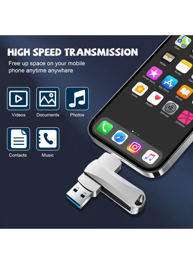 ناكسي فلاي فلاش USB، فلاش بسعة 2 تيرابايت وسرعة عالية 3.0، ذاكرة USB على شكل ذاكرة محمولة، ذاكرة معدنية مع وصلة Type C للهواتف الذكية/ماك بوك/كمبيوتر/أجهزة اللوحية (فضي) - Image 4