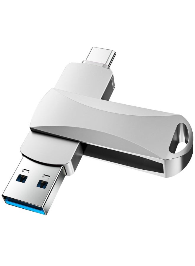 ناكسي فلاي فلاش USB، فلاش بسعة 2 تيرابايت وسرعة عالية 3.0، ذاكرة USB على شكل ذاكرة محمولة، ذاكرة معدنية مع وصلة Type C للهواتف الذكية/ماك بوك/كمبيوتر/أجهزة اللوحية (فضي) - Image 1
