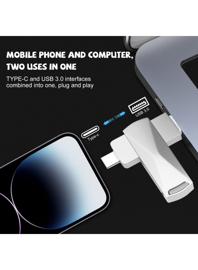 ناكسي فلاي فلاش USB، فلاش بسعة 2 تيرابايت وسرعة عالية 3.0، ذاكرة USB على شكل ذاكرة محمولة، ذاكرة معدنية مع وصلة Type C للهواتف الذكية/ماك بوك/كمبيوتر/أجهزة اللوحية (فضي) - Image 2