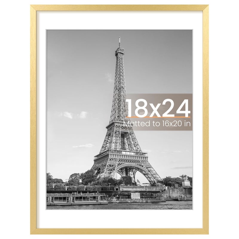 upsimples 18x24 Picture Frame Display Pictures 16x20 with Mat or 18 x 24 Without Wall Hanging Poster Frames Gold 1 Pack
