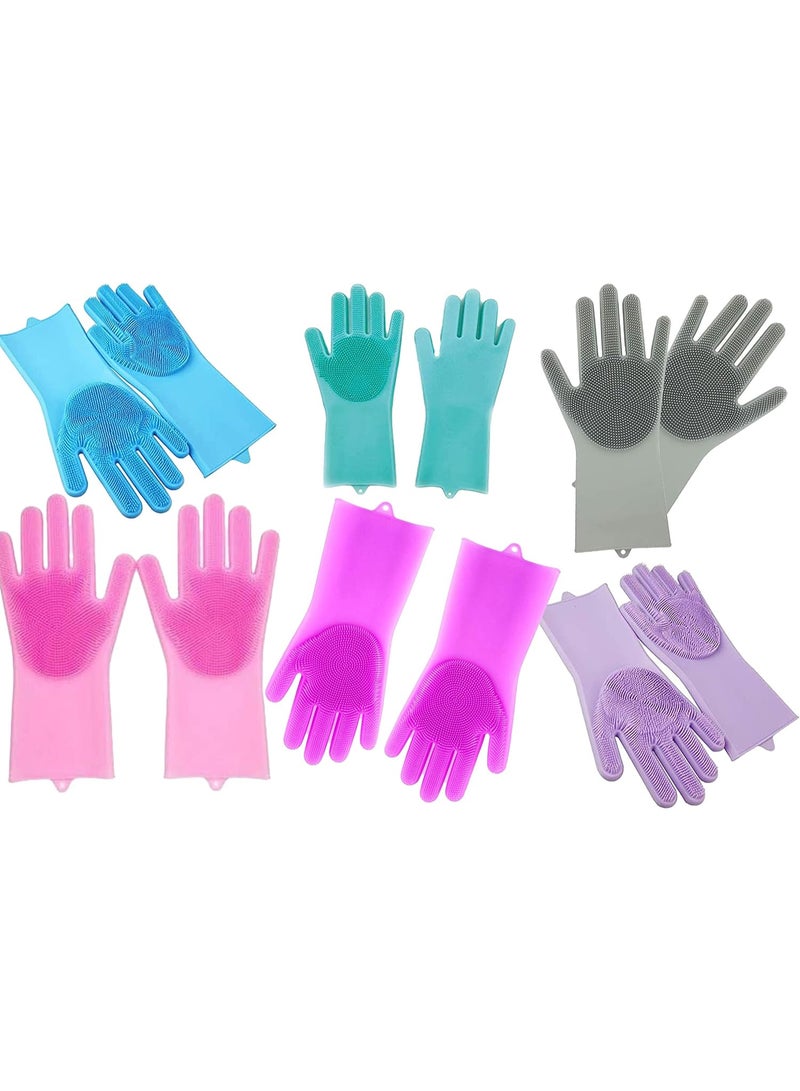 Silicone Dishwashing Gloves with Scrubbers - Multi-functional, Heat-Resistant, Reusable Gloves for Kitchen, Cleaning, & Pet Care