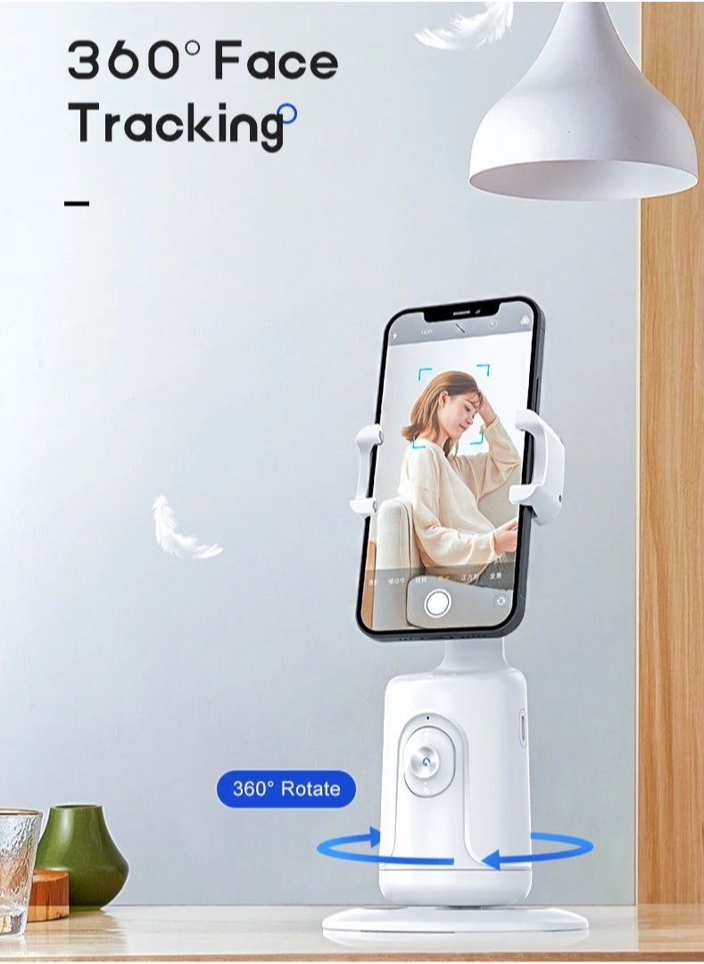 Auto Face Tracking Phone Holder, Intelligent AI Mini Selfie Stick, Smart 360 Degree Selfie Stabilizer Phone Holder Gimbal With Adjustable Lens For Smartphone Vlog Live Streaming, (White)