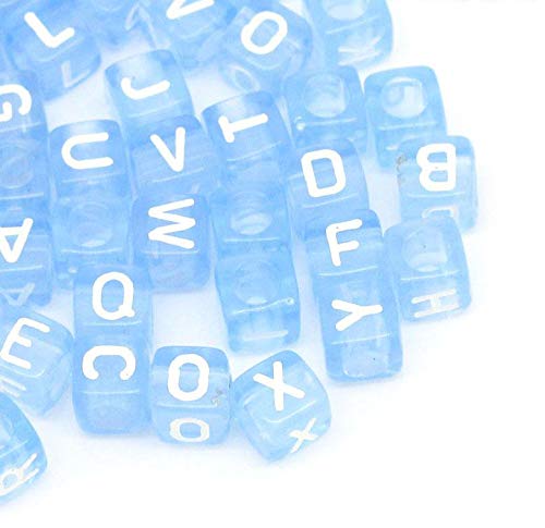 450 Blue Acrylic Letter Beads with White Letters 6mm with 34mm Hole