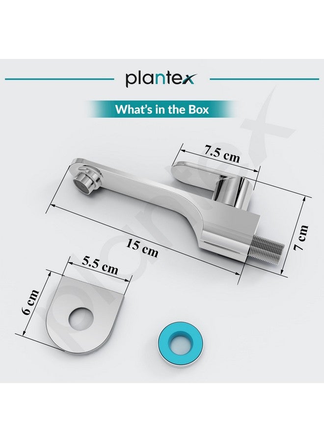 plantex Plantex Pure Brass ORN-202 Bib Cock Water Tap with Brass Wall Flange & Teflon Tape for Wash Basin- 7 Year Warranty (Mirror Chrome Finish) 
