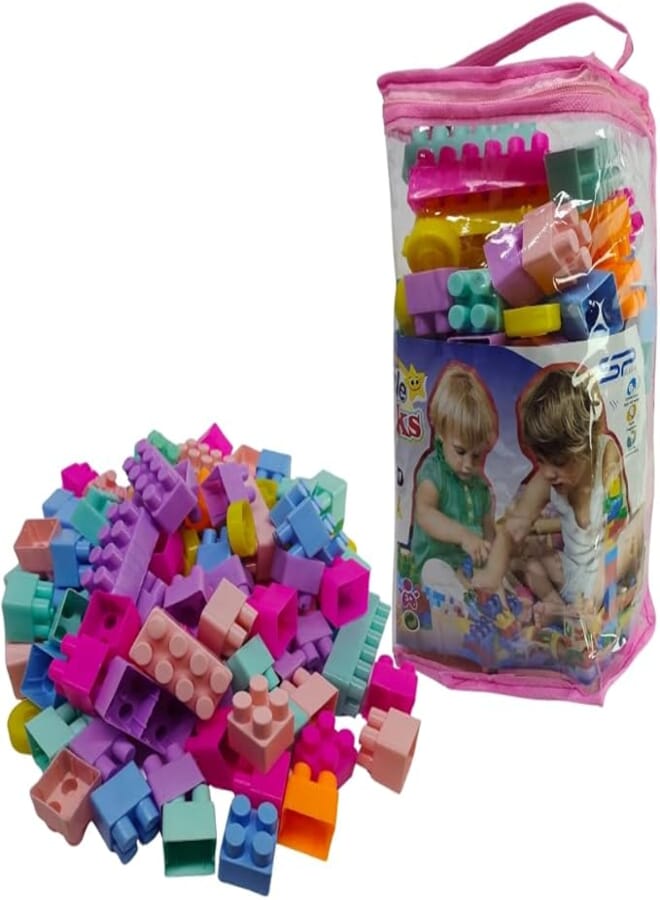 Kids Building Blocks Set, Durable Plastic Blocks Bright Colors, Unlimited Creative Designs, Attractive Transparent Bag, Easy to Carry and Store (Large Size 110pcs, 110) 