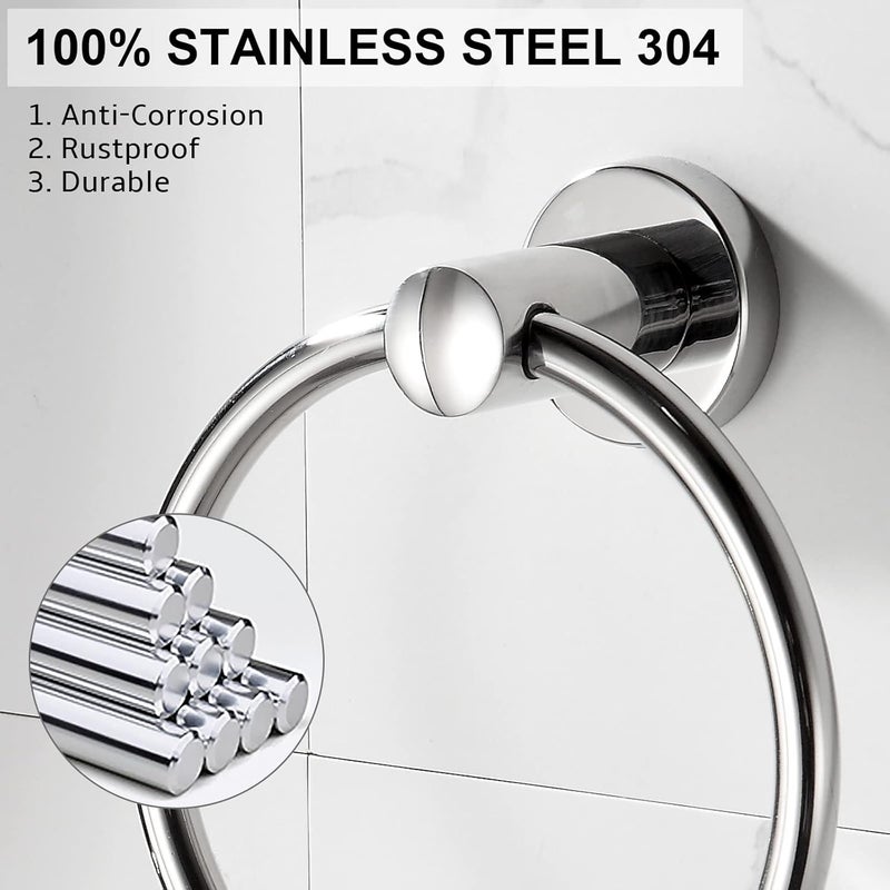 BGL Towel Ring for Bathroom, 304 Stainless Steel Polished Chrome Plated Wall Mount Towel Holder, Rustproof Bathroom Accessories with Modern Design - Image 2