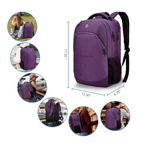 Swissdigital Design Business Laptop Backpack, College Laptops Backpack with USB Charging Port for Men and Women Fits 16 Inch Notebook, Purple | SD1670-51 - Image 4