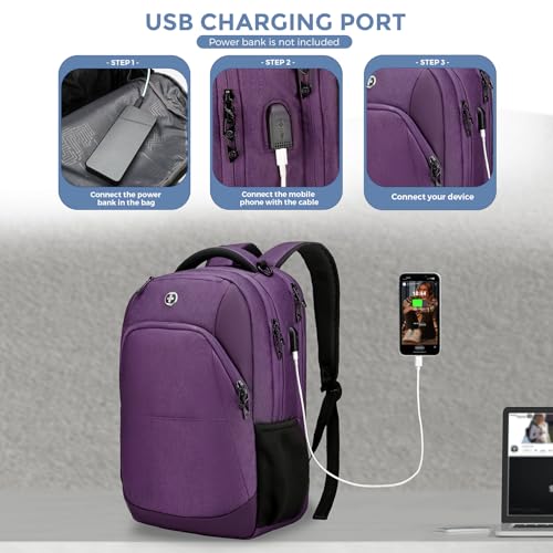 Swissdigital Design Business Laptop Backpack, College Laptops Backpack with USB Charging Port for Men and Women Fits 16 Inch Notebook, Purple | SD1670-51 - Image 2