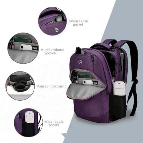 Swissdigital Design Business Laptop Backpack, College Laptops Backpack with USB Charging Port for Men and Women Fits 16 Inch Notebook, Purple | SD1670-51 - Image 5