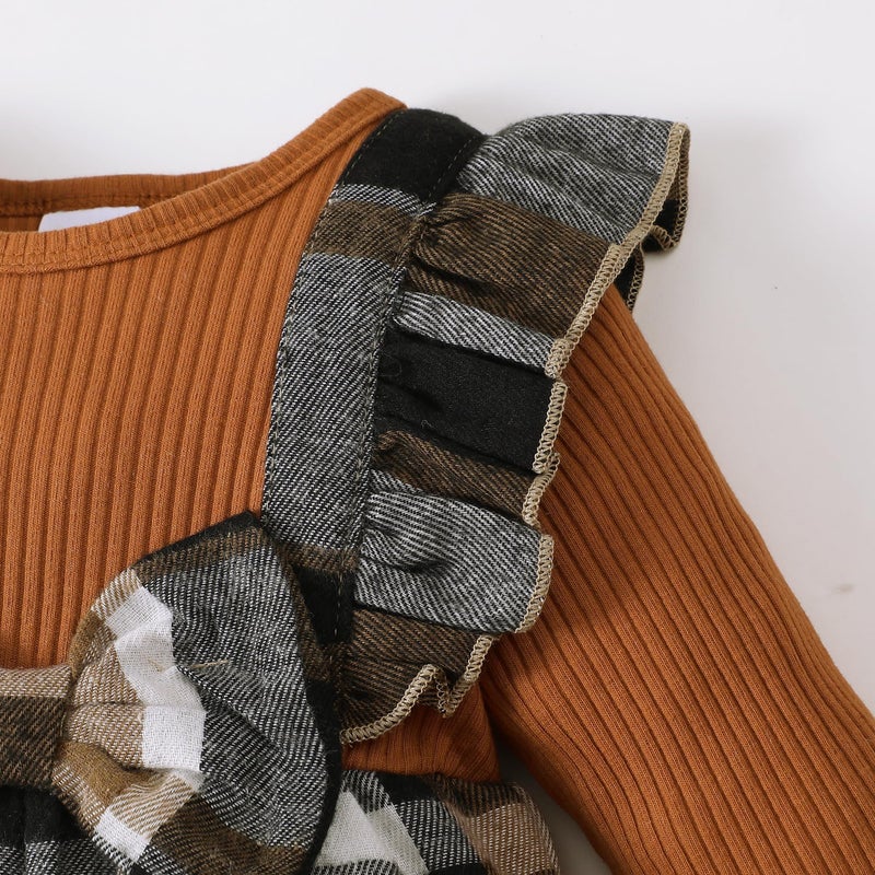 Saeaby 0-3 Months Newborn Baby Girl Clothes Fall Plaid Christmas Outfits Infant Brown Long Sleeve Jumpsuit One Piece Romper Infant Baby Girl Winter Clothes - Image 5