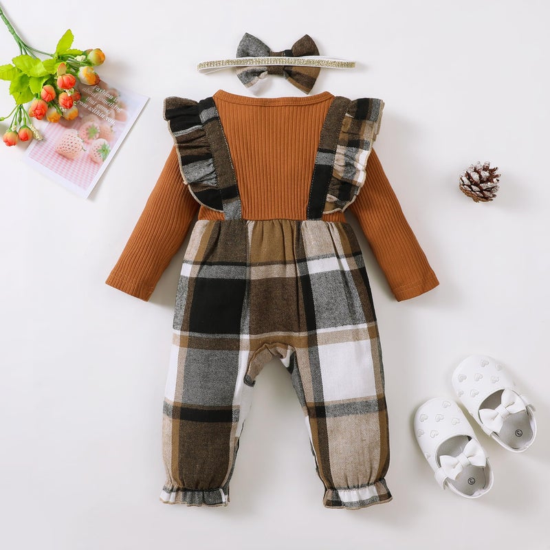 Saeaby 0-3 Months Newborn Baby Girl Clothes Fall Plaid Christmas Outfits Infant Brown Long Sleeve Jumpsuit One Piece Romper Infant Baby Girl Winter Clothes - Image 3