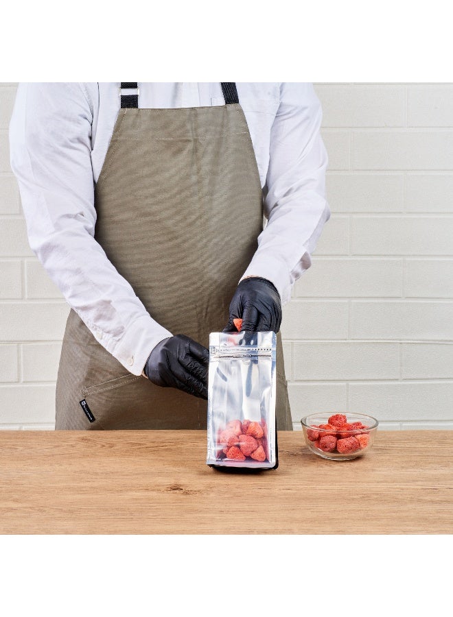 Restaurantware Bag Tek 7.9 X 4.9 X 2.4 Inch  Small Snack Bags, 100 Food Storage Heat Seal Bags - Resealable, With Clear Window, Black PET Zipper Lock Pouch, No Messy Spills, With Durable Design - Image 5