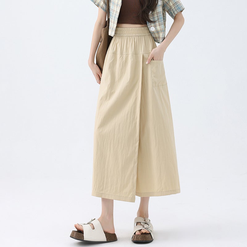 Plus Size High Waist Culottes Skirt Pants 2024 Summer New Khaki - Image 1