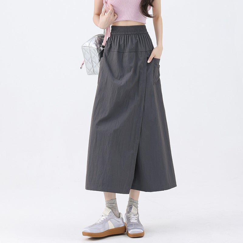 Plus Size High Waist Culottes Skirt Pants 2024 Summer New Khaki - Image 2