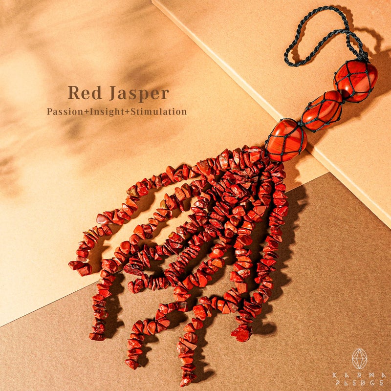 KARMAPLEDGE الحلي المعلقة الكريستال الأحمر jasper شقرا الحجر الكريستال شجرة الحياة من أجل مرآة السيارة معلقة ديكور يدويا الديكور المنزل إكسسوارات الوساطة الإيجابية للنساء - Image 5