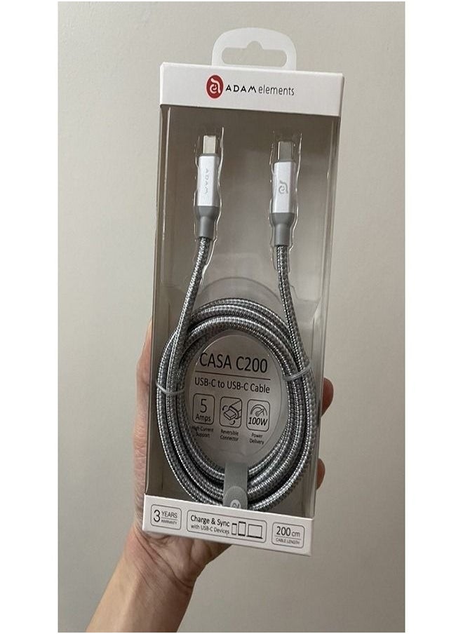 ADAM ELEMENTS Adam Elements CASA C200 USB C to USB C 100W Charging Cable Silver  - Image 4
