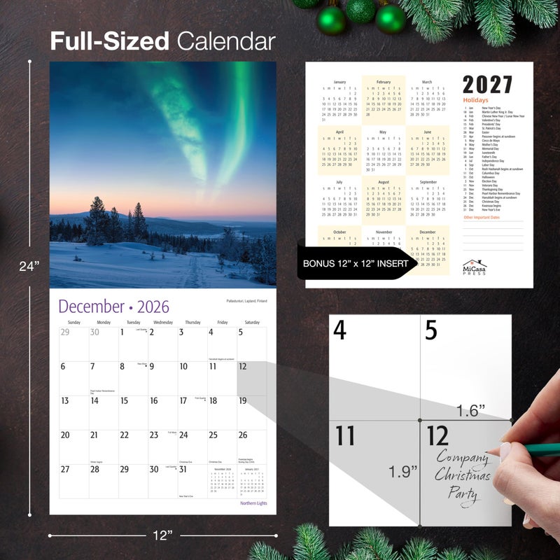 MICASA PRESS Northern Lights 2026 Wall Calendar 12 Month | 12" x 24" Open | Thick & Sturdy Paper | Holiday Gift | Aurora Borealis Space Calendar 2026 - Image 5