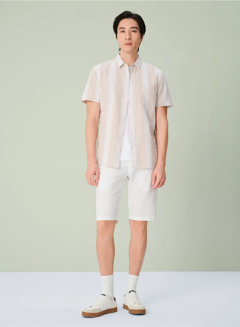 GIORDANO Men's Slim Linen Cotton Striped Shirt