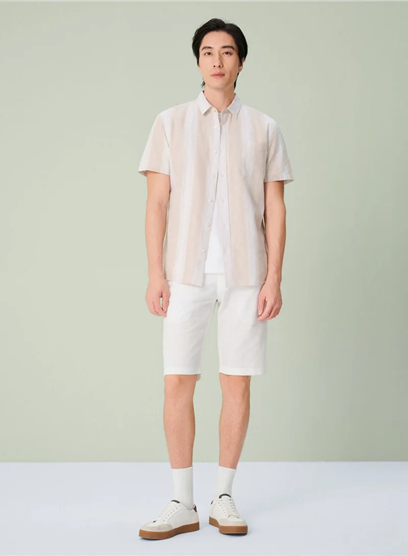 جيوردانو Men's Slim Linen Cotton Striped Shirt