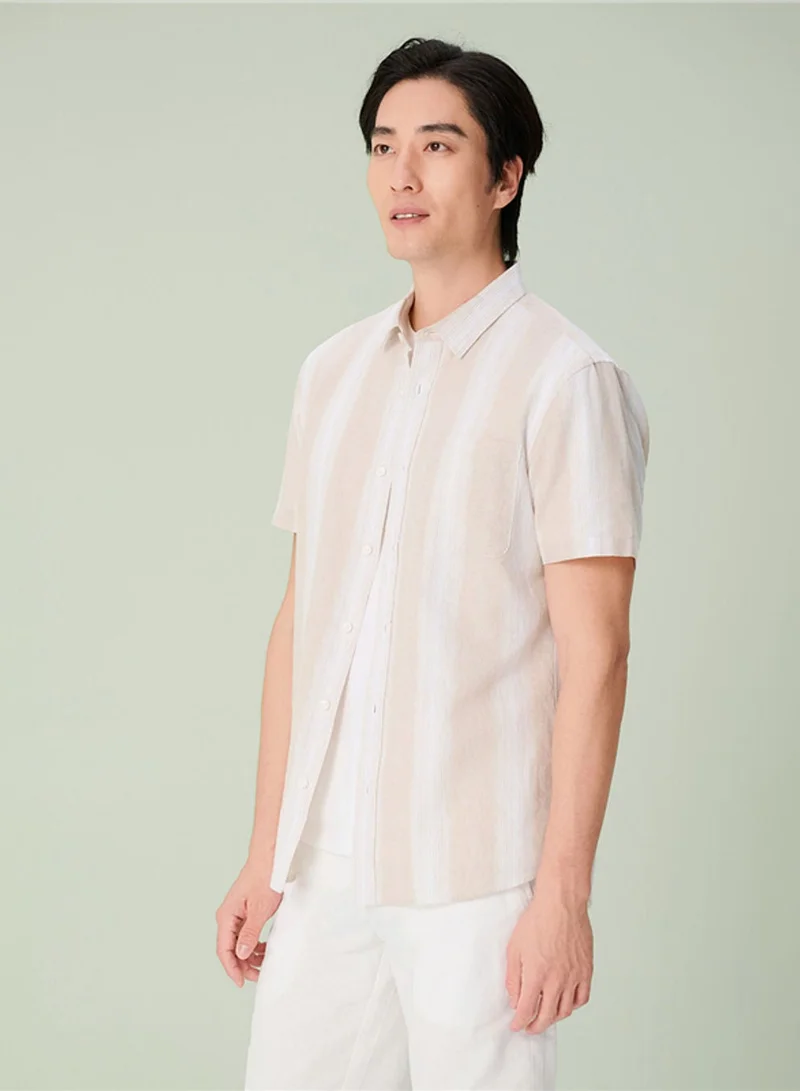 GIORDANO  Men's Slim Linen Cotton Striped Shirt for Men | Best Price UAE