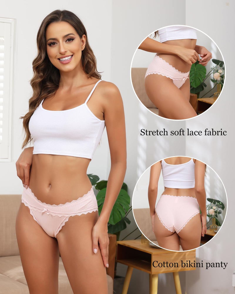 LEVAO Womens Underwear Cotton Cheeky Bikini Panties High Waisted Lace Ladies Stretch Briefs S-2XL - Image 2