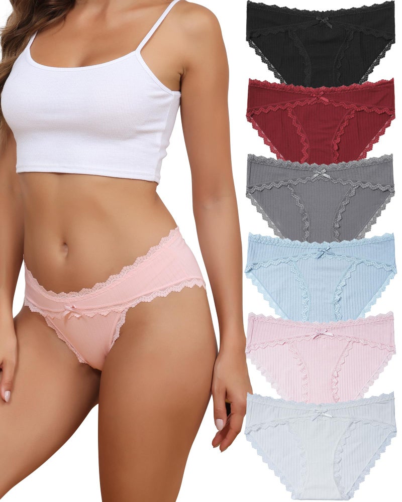 LEVAO Womens Underwear Cotton Cheeky Bikini Panties High Waisted Lace Ladies Stretch Briefs S-2XL - Image 1